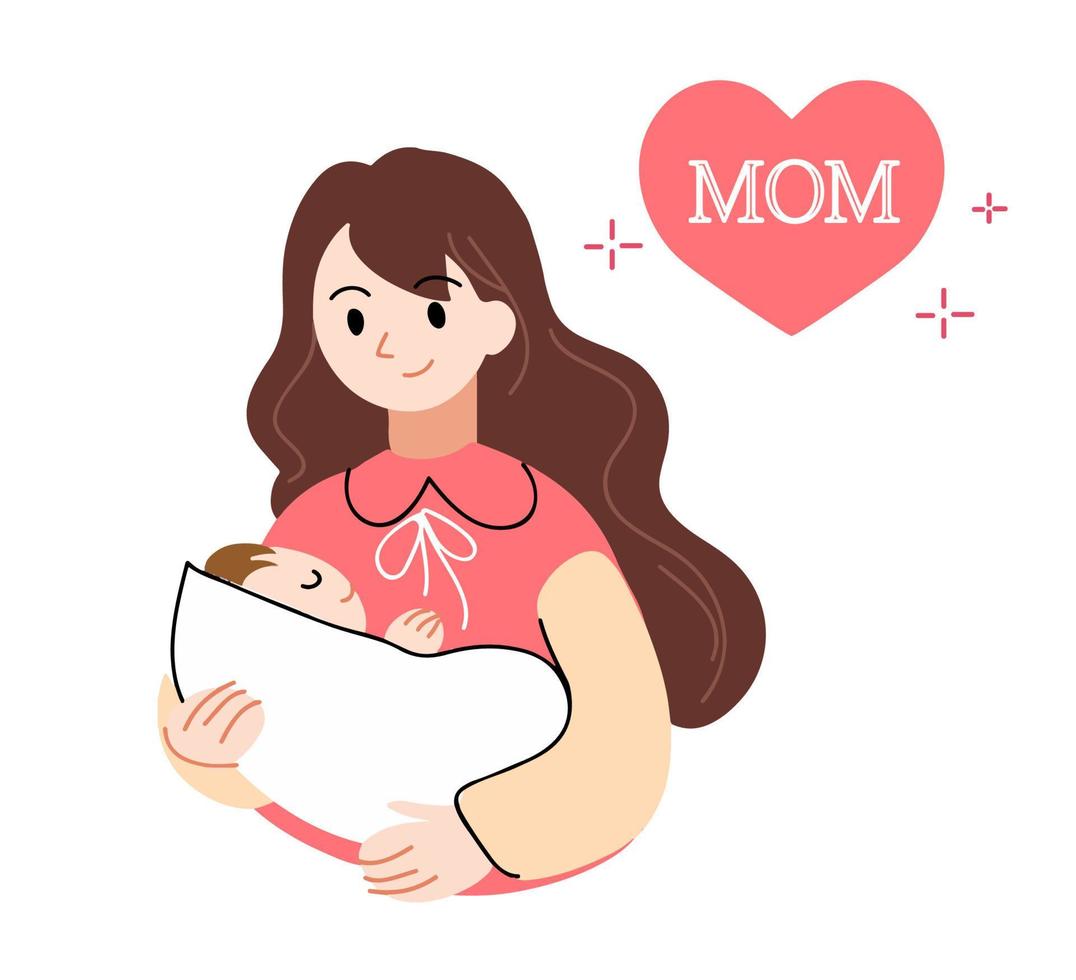 lycklig mors dag-kort med grafiskt porträtt av en gravid vacker kvinna. vektor