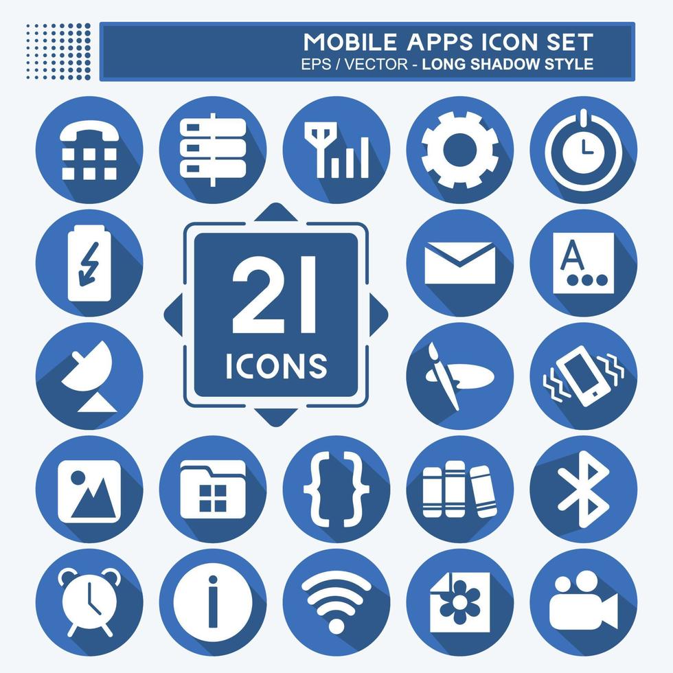 Symbolsatz für mobile Apps. geeignet für Web-Interface-Symbol. langer Schattenstil. einfaches Design editierbar. Design-Vorlagenvektor. einfache symbolabbildung vektor