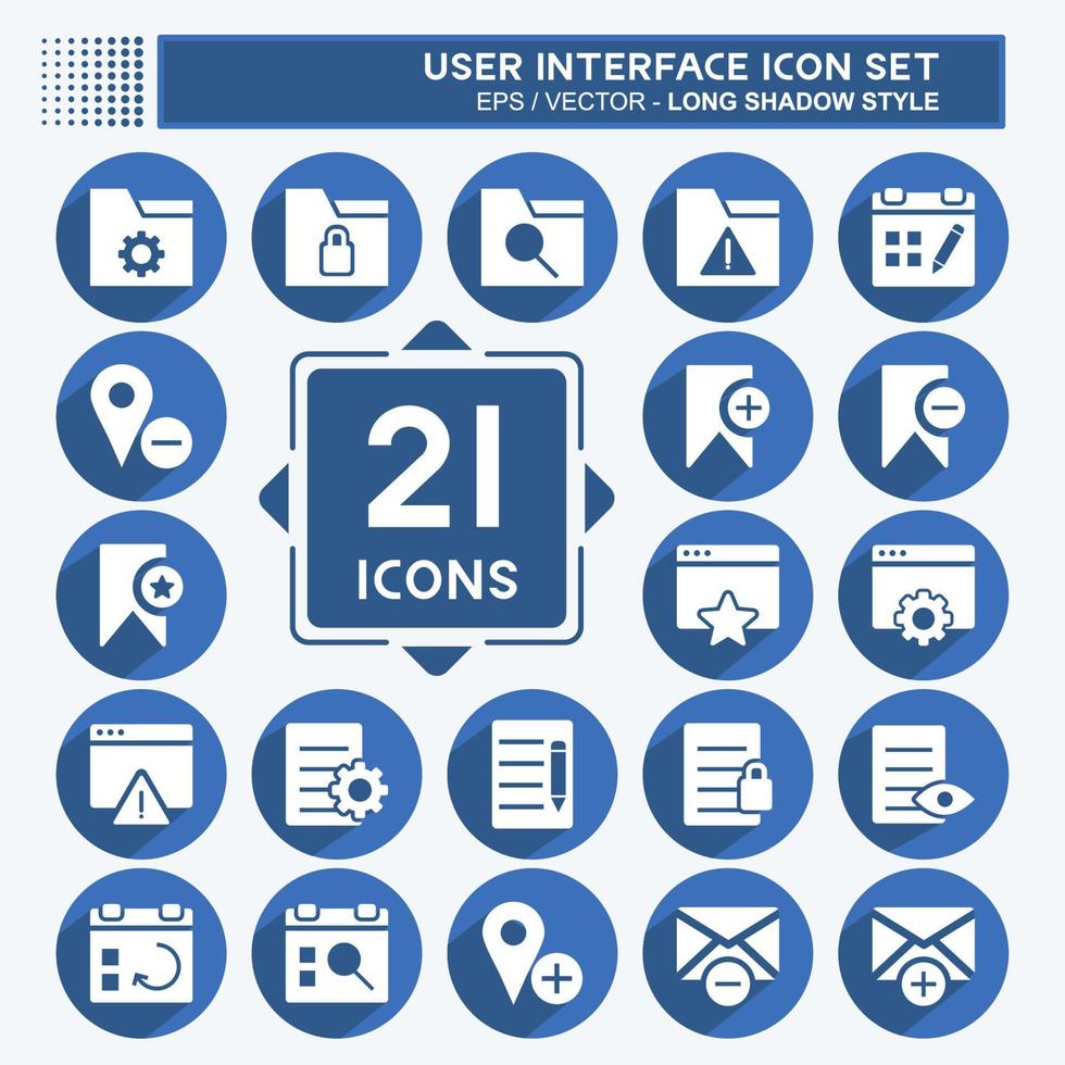 ikonuppsättning för användargränssnitt. lämplig för webbgränssnittssymbol. lång skugga stil. enkel design redigerbar. design mall vektor. enkel symbol illustration vektor