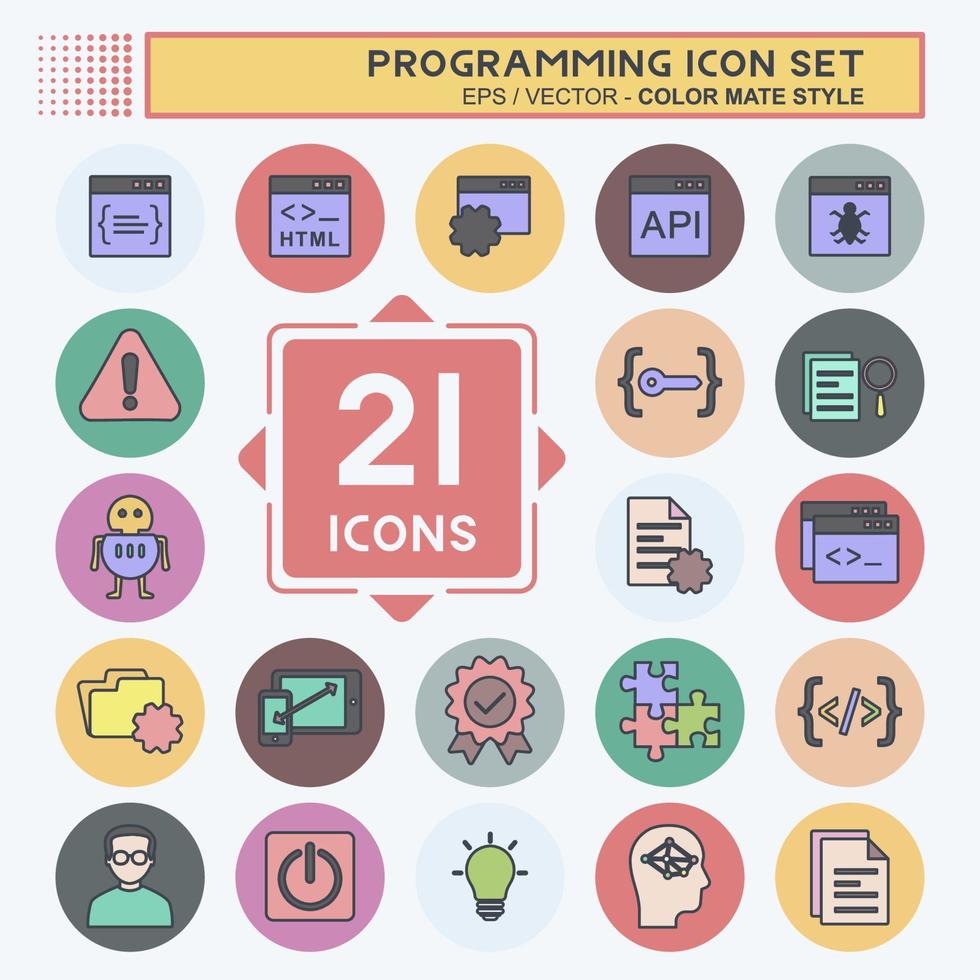 Symbolsatz für die Programmierung. geeignet für Programmiersymbol. Farbe Mate-Stil. einfaches Design editierbar. Design-Vorlagenvektor. einfache symbolabbildung vektor