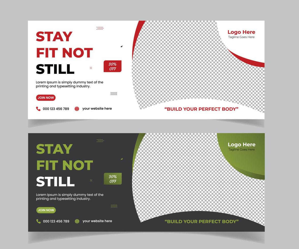 Fitnessstudio und Fitness-Web-Banner und Social-Media-Post-Banner-Template-Design vektor