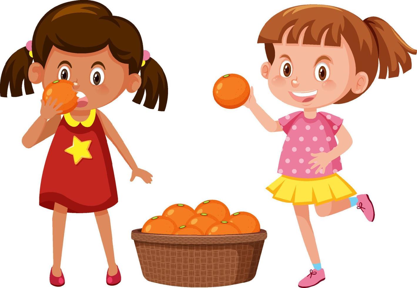 två flickor som håller apelsiner vektor
