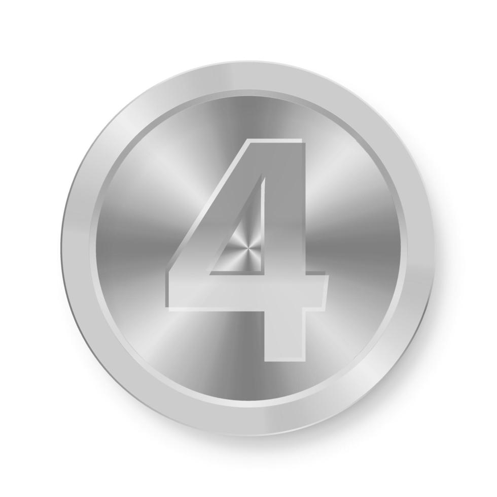 Silbermünze mit Nummer vier Konzept der Internet-Ikone vektor