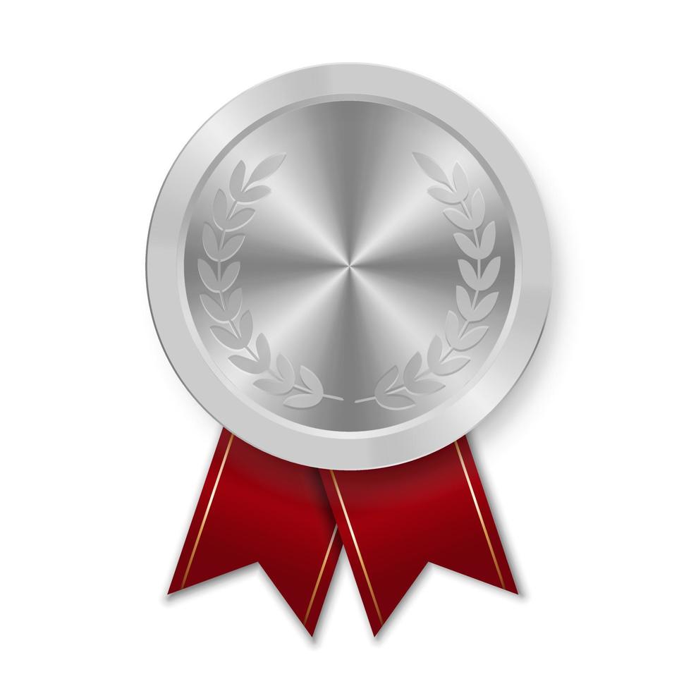 silverpris sportmedalj för vinnare med rött band vektor