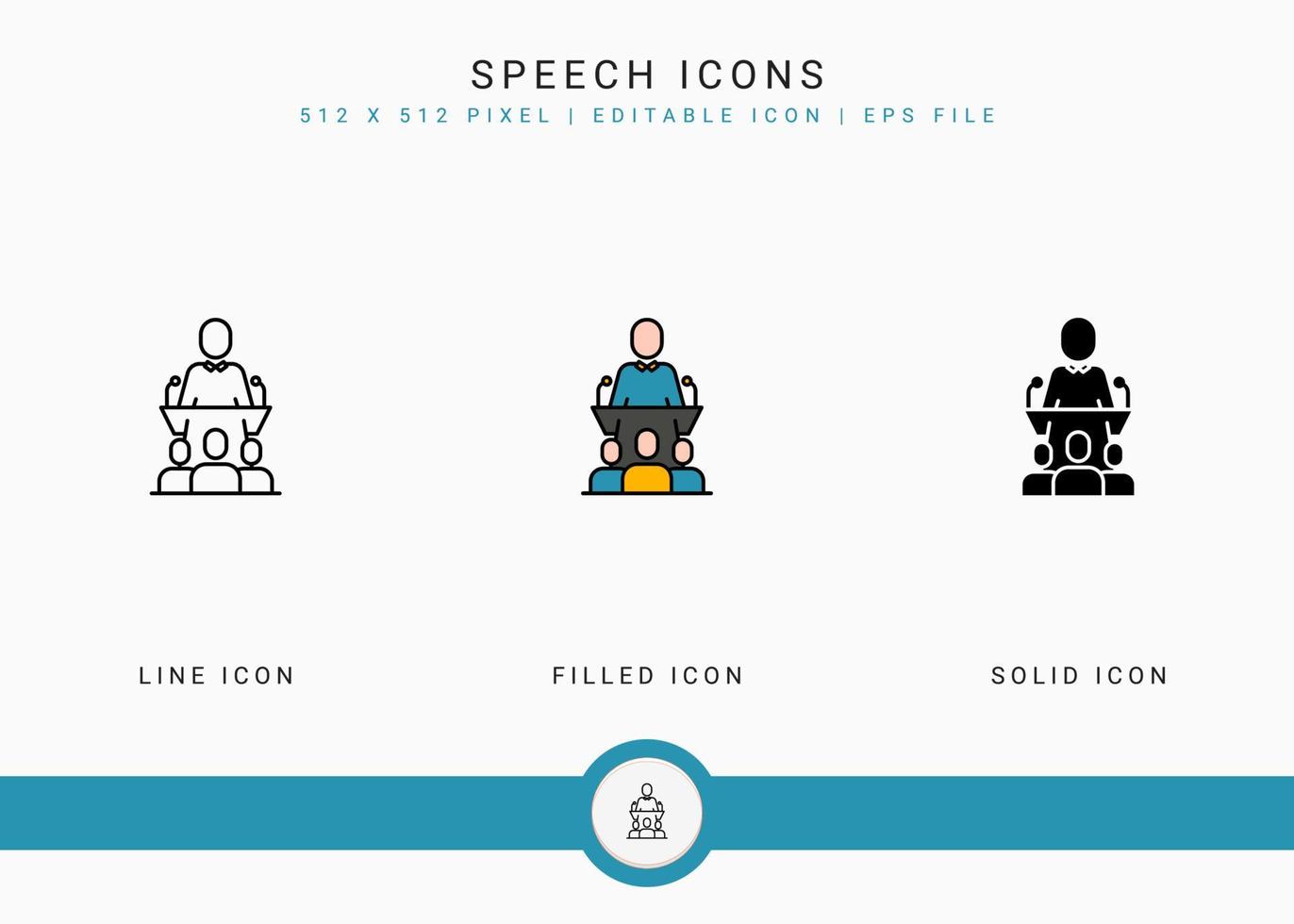 Sprachsymbole setzen Vektorillustration mit solidem Symbollinienstil. Konzept der öffentlichen Wahlen der Regierung. editierbares Strichsymbol auf isoliertem Hintergrund für Webdesign, Benutzeroberfläche und mobile App vektor