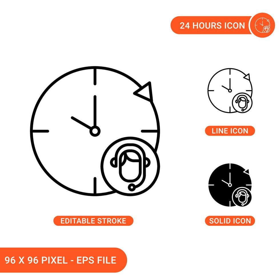 24-Stunden-Symbole setzen Vektorillustration mit solidem Symbollinienstil. tägliches Betreuungskonzept. editierbares Strichsymbol auf isoliertem Hintergrund für Webdesign, Infografik und ui mobile App. vektor