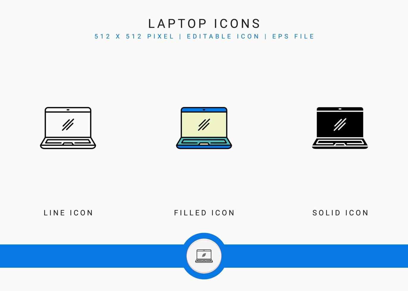 Laptop-Symbole setzen Vektorillustration mit solidem Symbollinienstil. elektronik intelligentes gerätekonzept. editierbares Strichsymbol auf isoliertem Hintergrund für Webdesign, Benutzeroberfläche und mobile App vektor