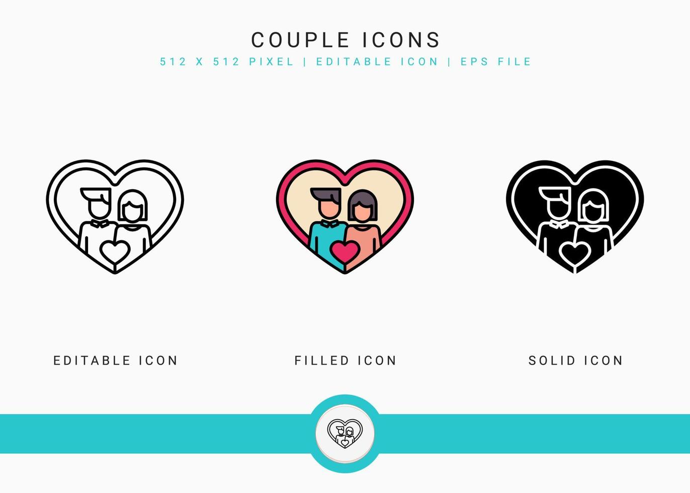 par ikoner som vektor illustration med solid ikon linje stil. bröllop kärlek romantik koncept. redigerbar streckikon på isolerad bakgrund för webbdesign, användargränssnitt och mobilapplikation