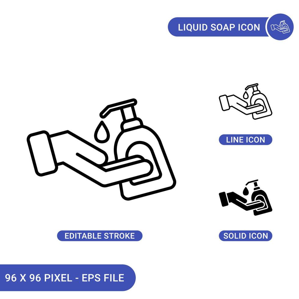 flytande tvål ikoner set vektor illustration med solid ikon linje stil. antibakteriell ren tvål koncept. redigerbar strokeikon på isolerad bakgrund för webbdesign, infographic och ui-mobilapp.