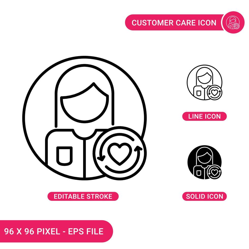 Kundenbetreuungssymbole setzen Vektorillustration mit solidem Symbollinienstil. Retention-Service-Konzept. editierbares Strichsymbol auf isoliertem Hintergrund für Webdesign, Infografik und ui mobile App. vektor