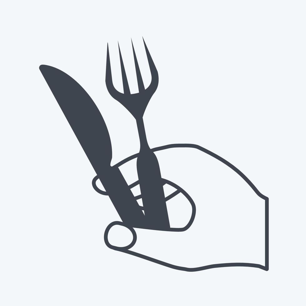 ikonen håller gaffel och kniv. lämplig för handåtgärder symbol. glyfstil. enkel design redigerbar. design mall vektor. enkel symbol illustration vektor
