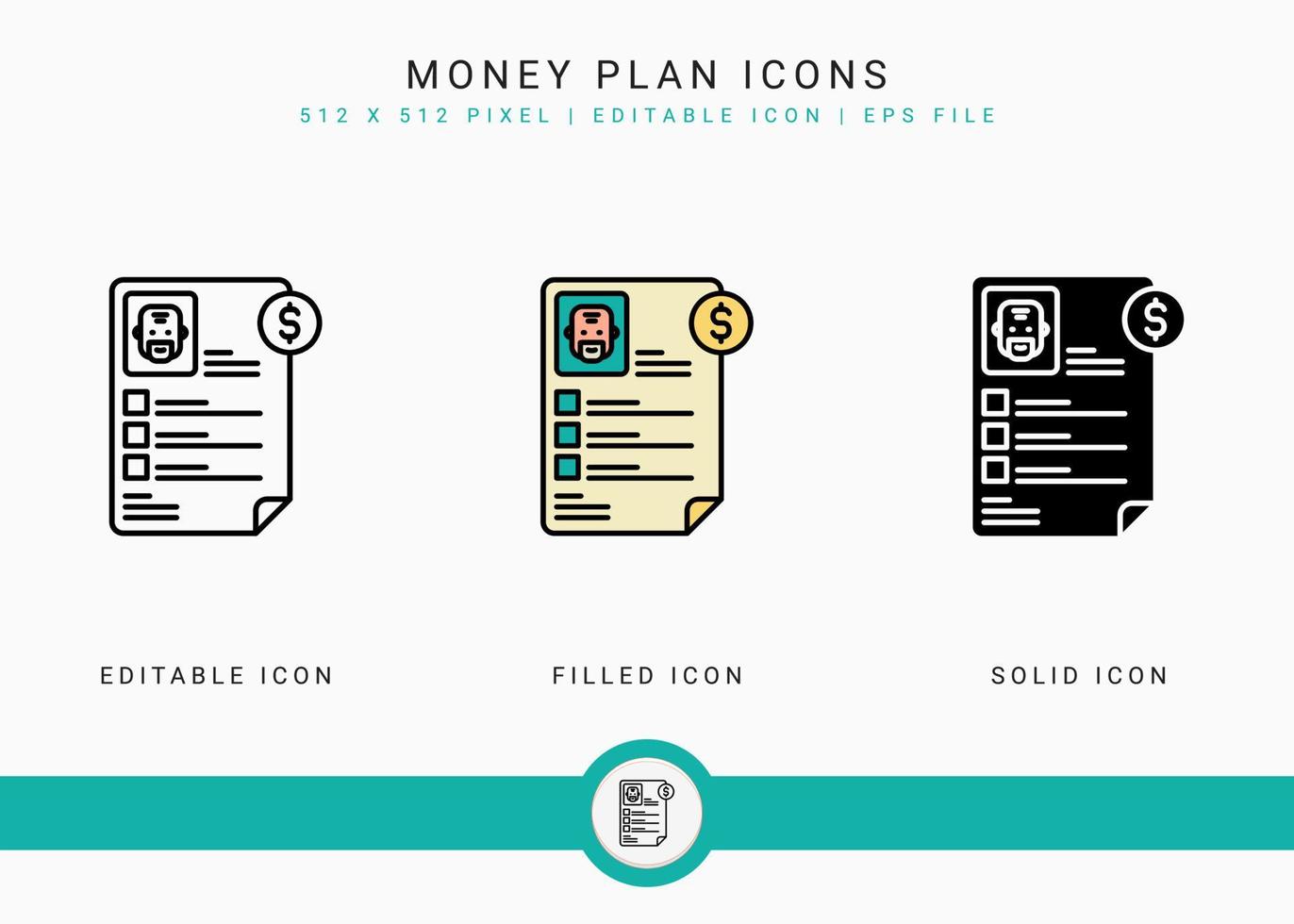 pengar plan ikoner som vektor illustration med ikon linje stil. pensionsfond plan koncept. redigerbar streckikon på isolerad vit bakgrund för webbdesign, användargränssnitt och mobilapplikation