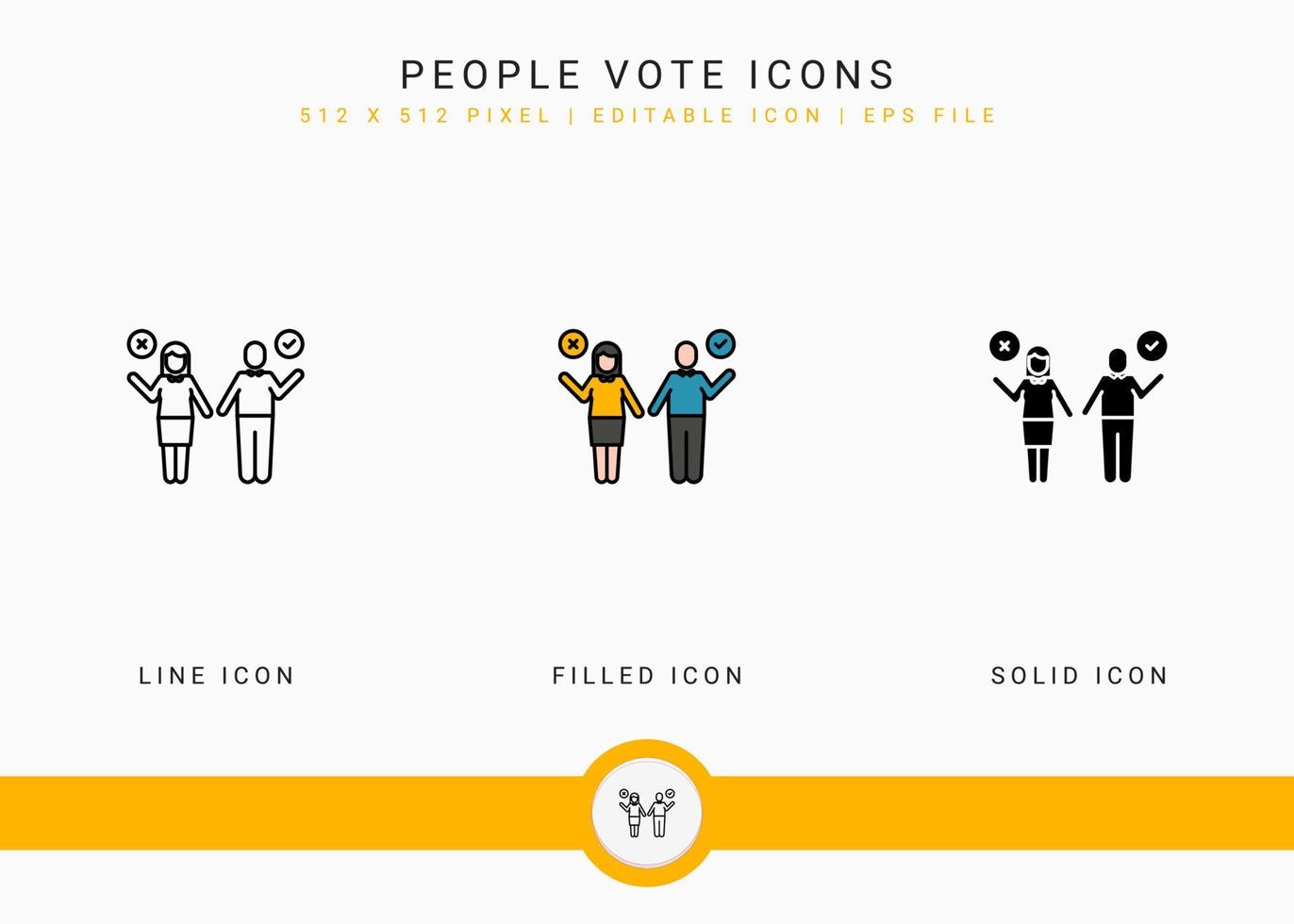 människor röstar ikoner set vektor illustration med solid ikon linje stil. regeringen offentliga val koncept. redigerbar streckikon på isolerad bakgrund för webbdesign, användargränssnitt och mobilapp