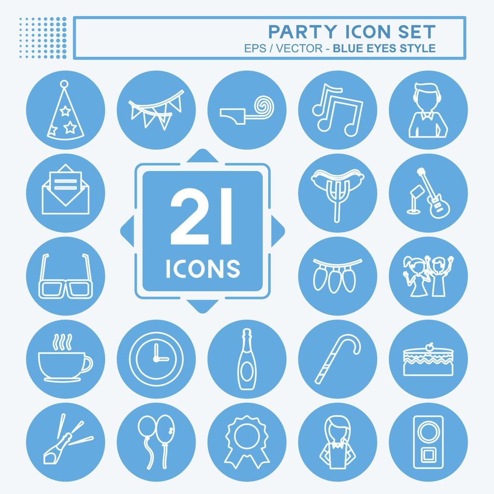 Party-Icon-Set. geeignet für Bildungssymbol. blaue augen stil. einfaches Design editierbar. Design-Vorlagenvektor. einfache symbolabbildung vektor