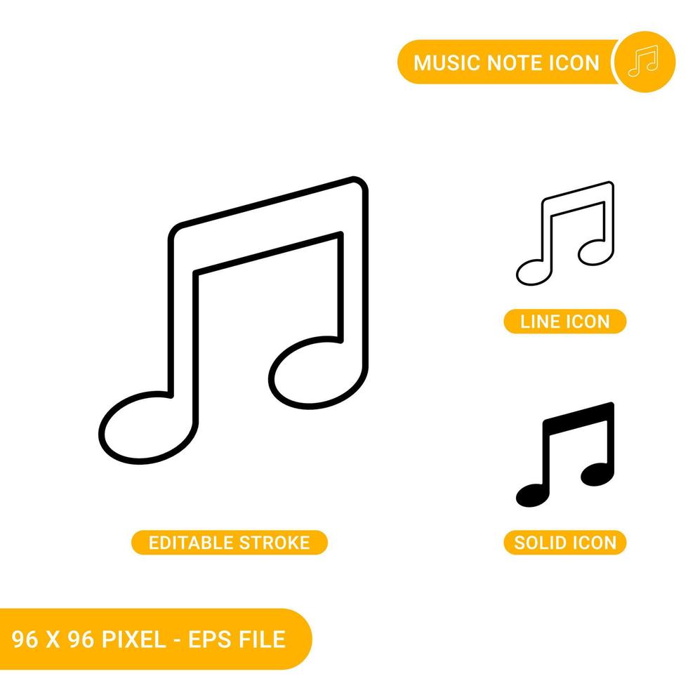 Musiknotensymbole setzen Vektorillustration mit solidem Symbollinienstil. Melodie-Key-Note-Konzept. editierbares Strichsymbol auf isoliertem Hintergrund für Webdesign, Infografik und ui mobile App. vektor