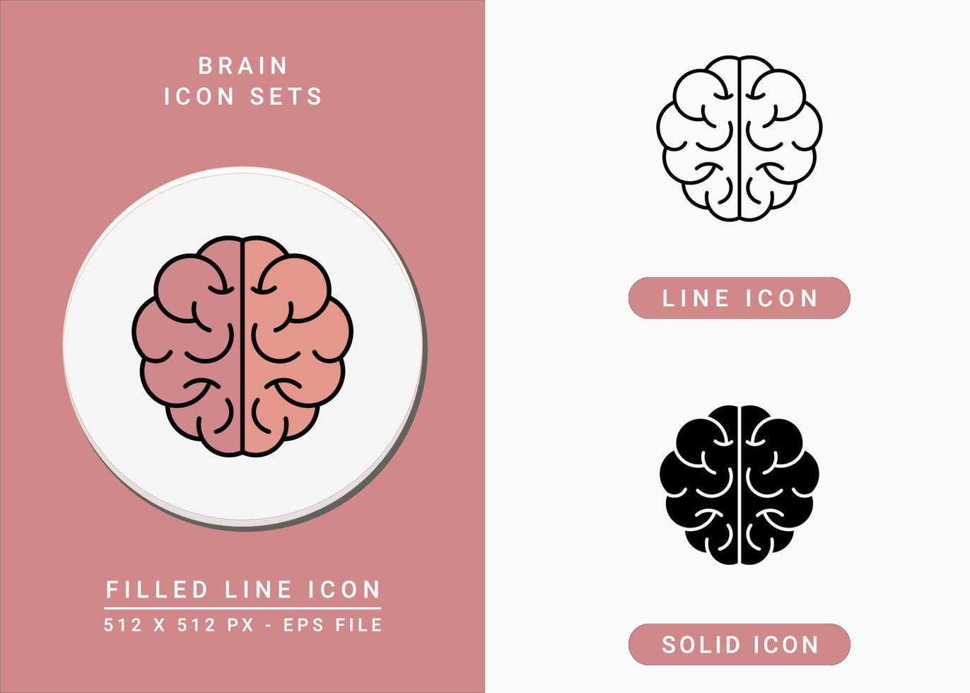 Gehirnsymbole setzen Vektorillustration mit solidem Symbollinienstil. Neurologie-Systemsymbol. editierbares Strichsymbol auf isoliertem Hintergrund für Webdesign, Benutzeroberfläche und mobile App vektor