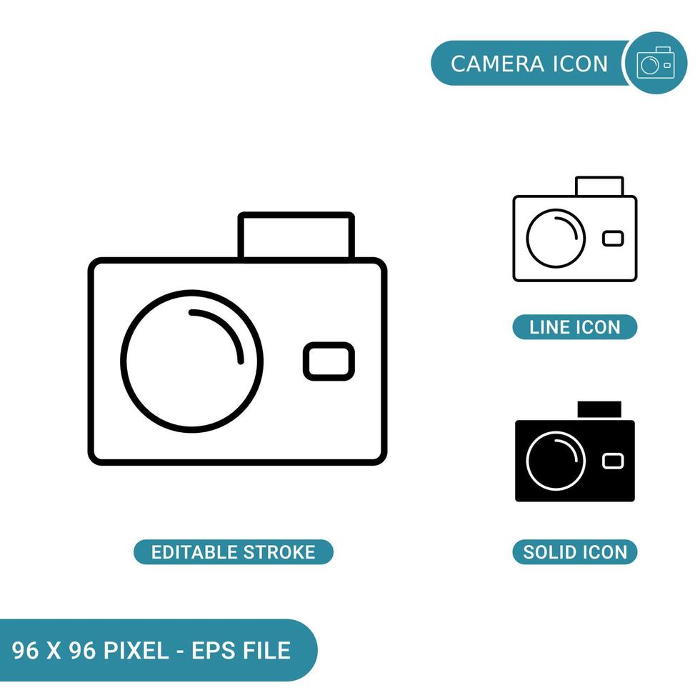 Kamerasymbole setzen Vektorillustration mit solidem Symbollinienstil. Digitalkamera-Konzept. editierbares Strichsymbol auf isoliertem Hintergrund für Webdesign, Infografik und ui mobile App. vektor
