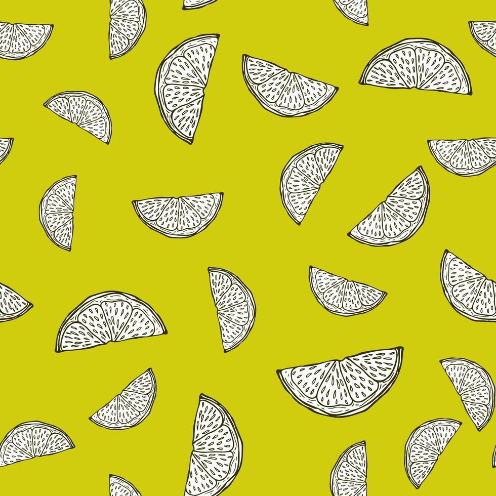 sömlösa mönster graverad skiva citron. vintage bakgrundsbit citron eller lime i handritad stil. vektor