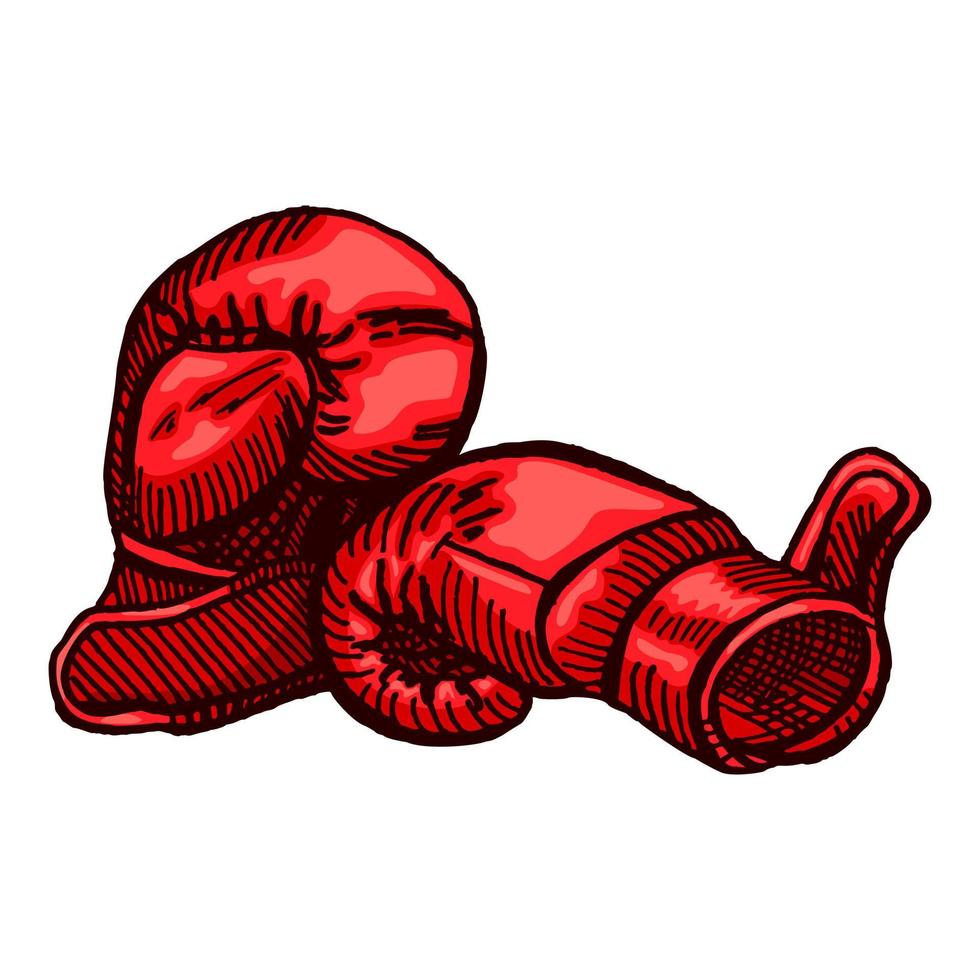 rote Boxhandschuhe skizzieren in isoliertem weißem Hintergrund. vintage sportgeräte für kickboxen im gravierten stil. vektor