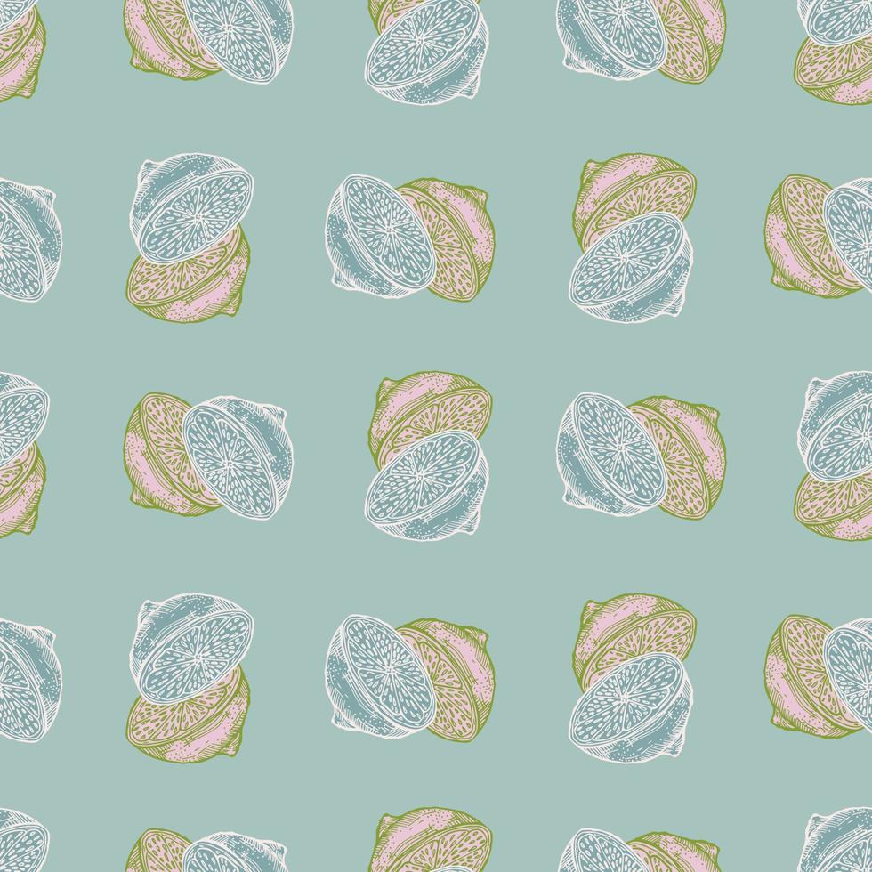 sömlösa mönster citron halvgravyr. vintage bakgrund av citrusfrukter i handritad stil. vektor