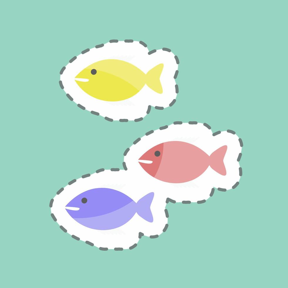 klistermärke linje skär liten fisk. lämplig för havssymbol. enkel design redigerbar. design mall vektor. enkel symbol illustration vektor