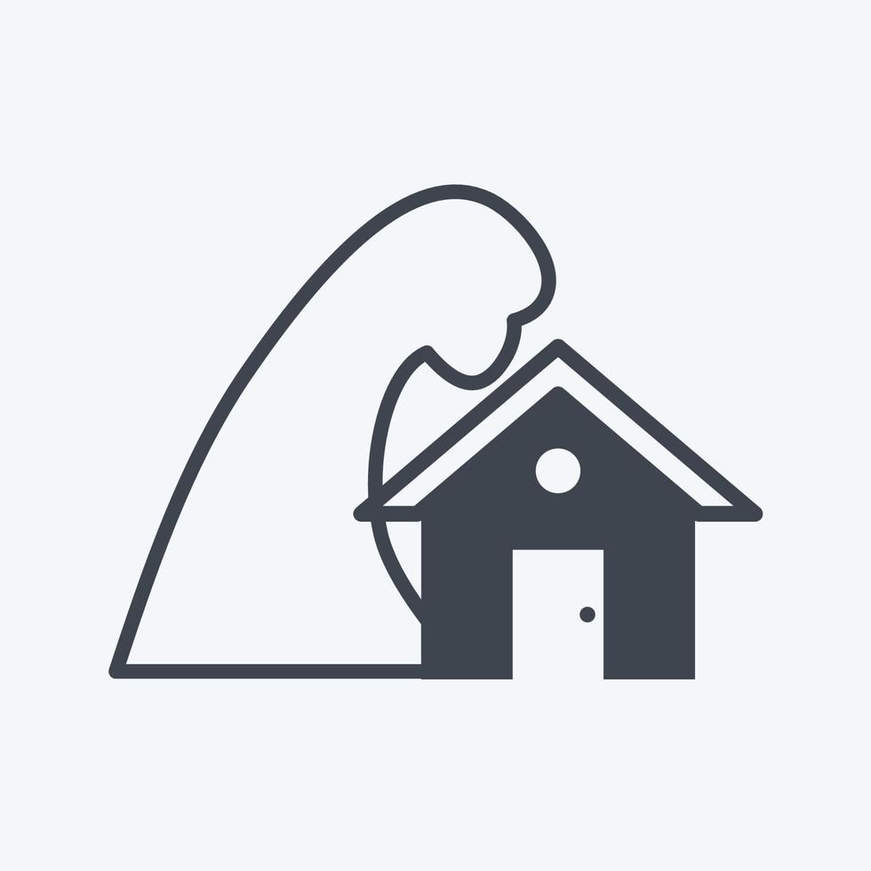 Icon-Sturm trifft auf Haus. geeignet für Katastrophensymbol. Glyphen-Stil. einfaches Design editierbar. Design-Vorlagenvektor. einfache symbolabbildung vektor