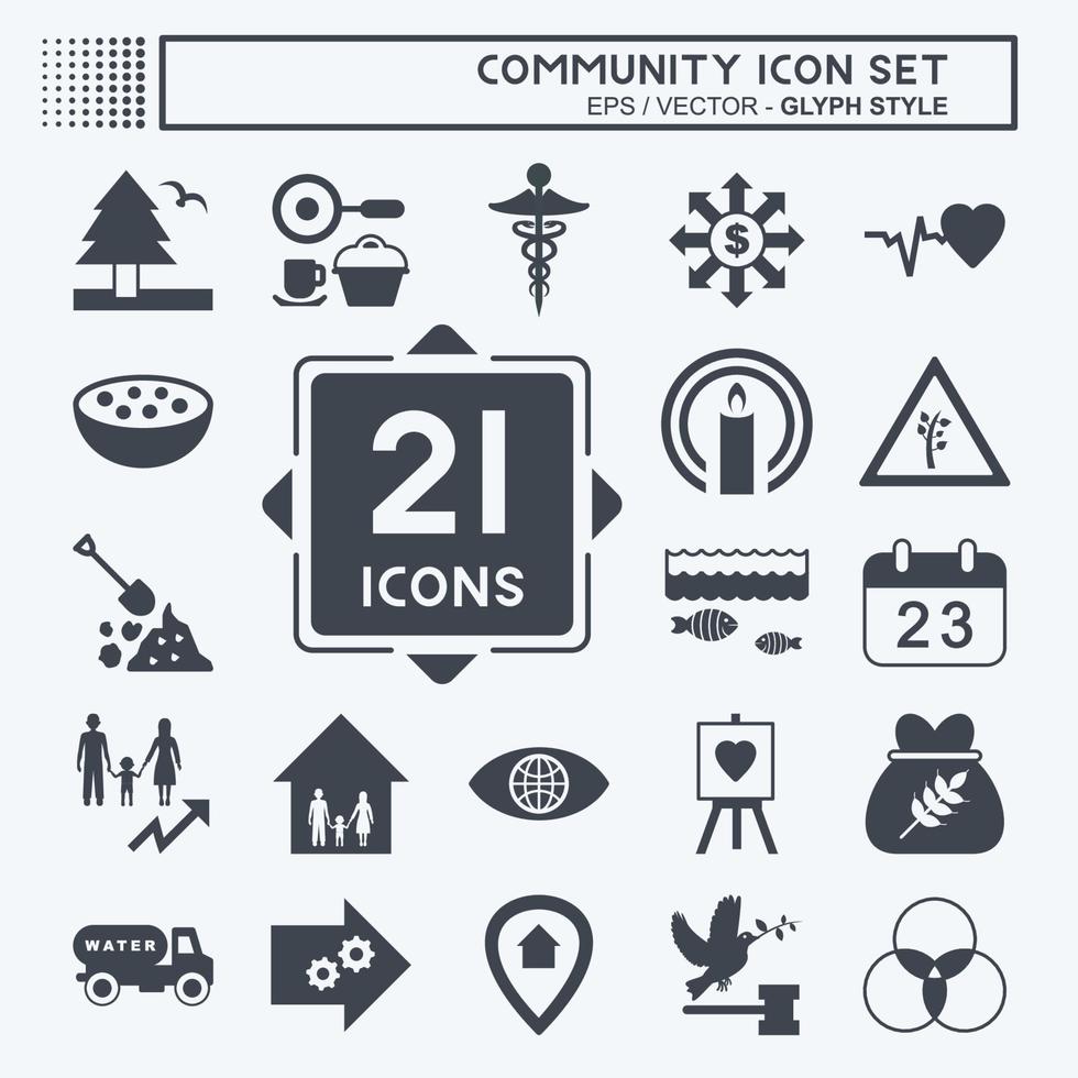 Community-Icon-Set. geeignet für Bildungssymbol. Glyphen-Stil. einfaches Design editierbar. Design-Vorlagenvektor. einfache symbolabbildung vektor