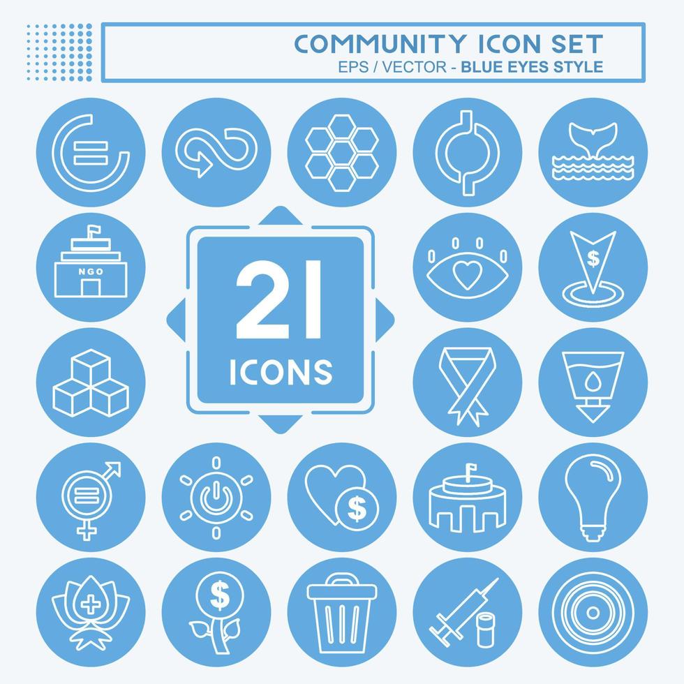 Community-Icon-Set. geeignet für Bildungssymbol. blaue augen stil. einfaches Design editierbar. Design-Vorlagenvektor. einfache symbolabbildung vektor