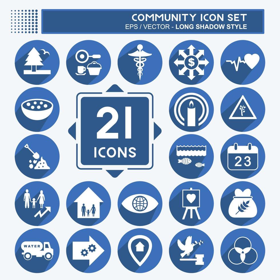 Community-Icon-Set. geeignet für Bildungssymbol. langer Schattenstil. einfaches Design editierbar. Design-Vorlagenvektor. einfache symbolabbildung vektor