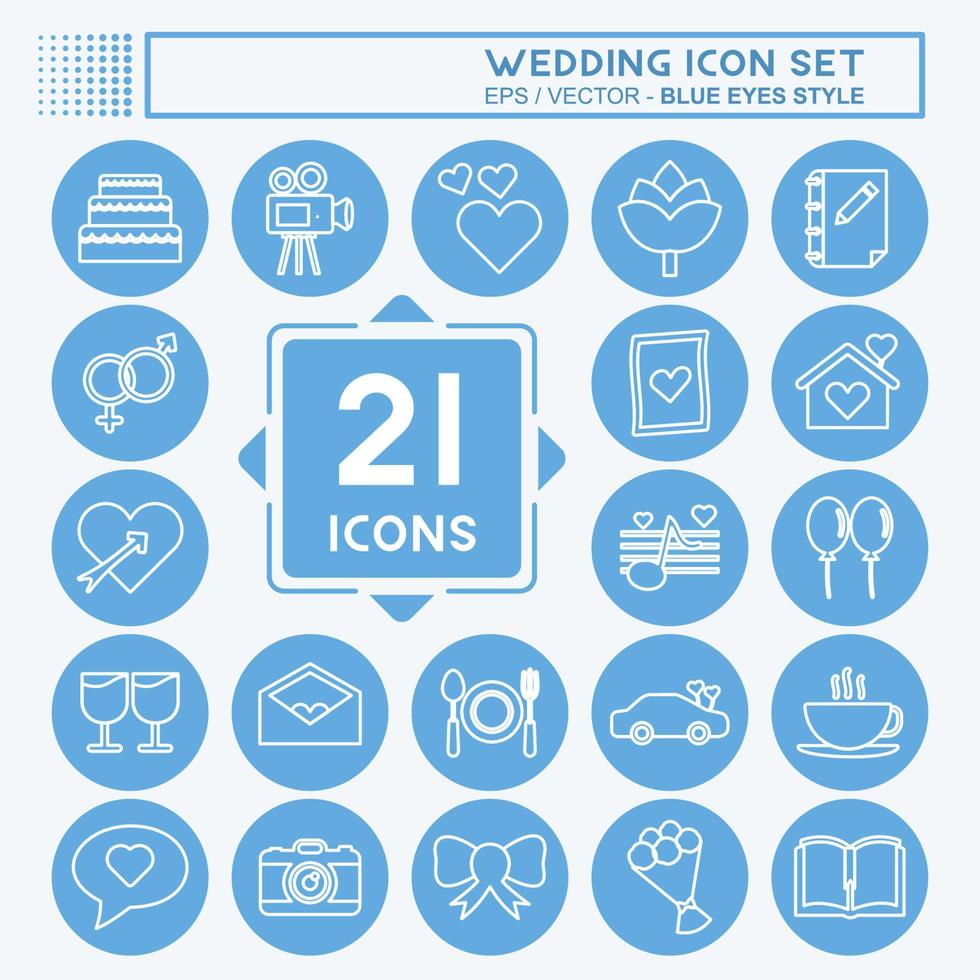 Hochzeit-Icon-Set. geeignet für mobile Apps-Symbol. blaue augen stil. einfaches Design editierbar. Design-Vorlagenvektor. einfache symbolabbildung vektor