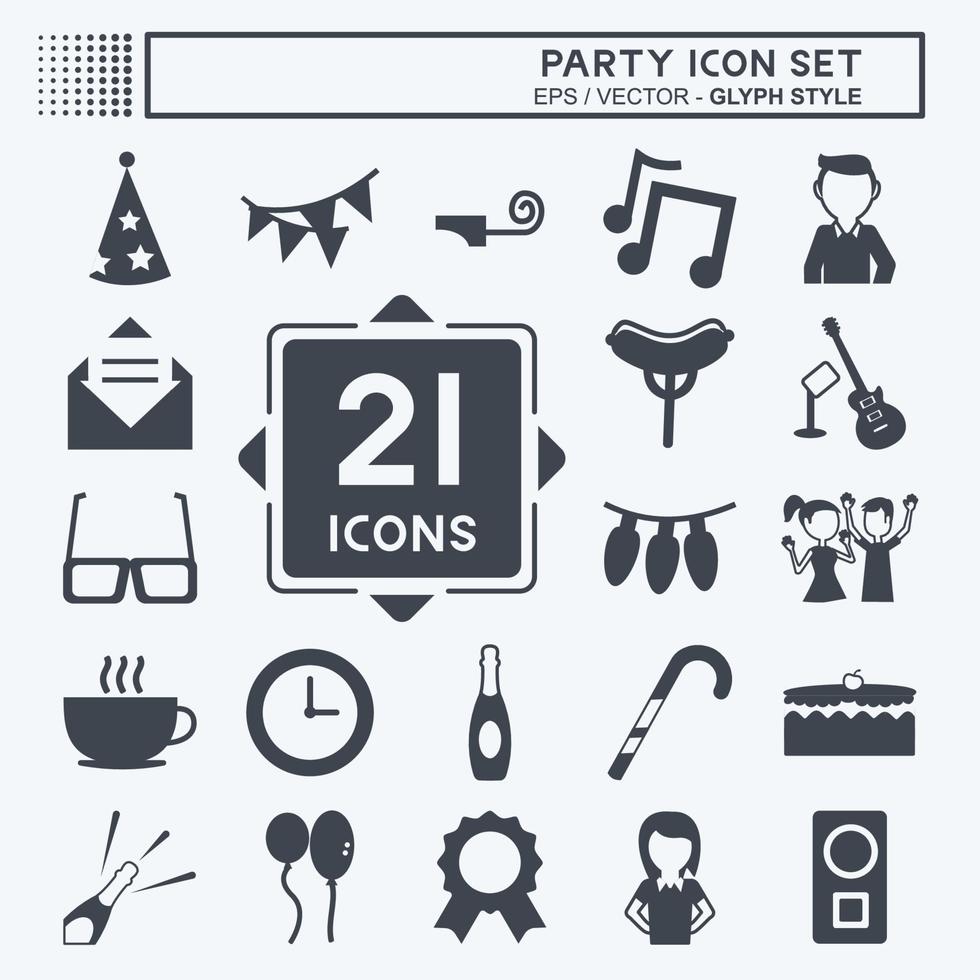 Party-Icon-Set. geeignet für Bildungssymbol. Glyphen-Stil. einfaches Design editierbar. Design-Vorlagenvektor. einfache symbolabbildung vektor