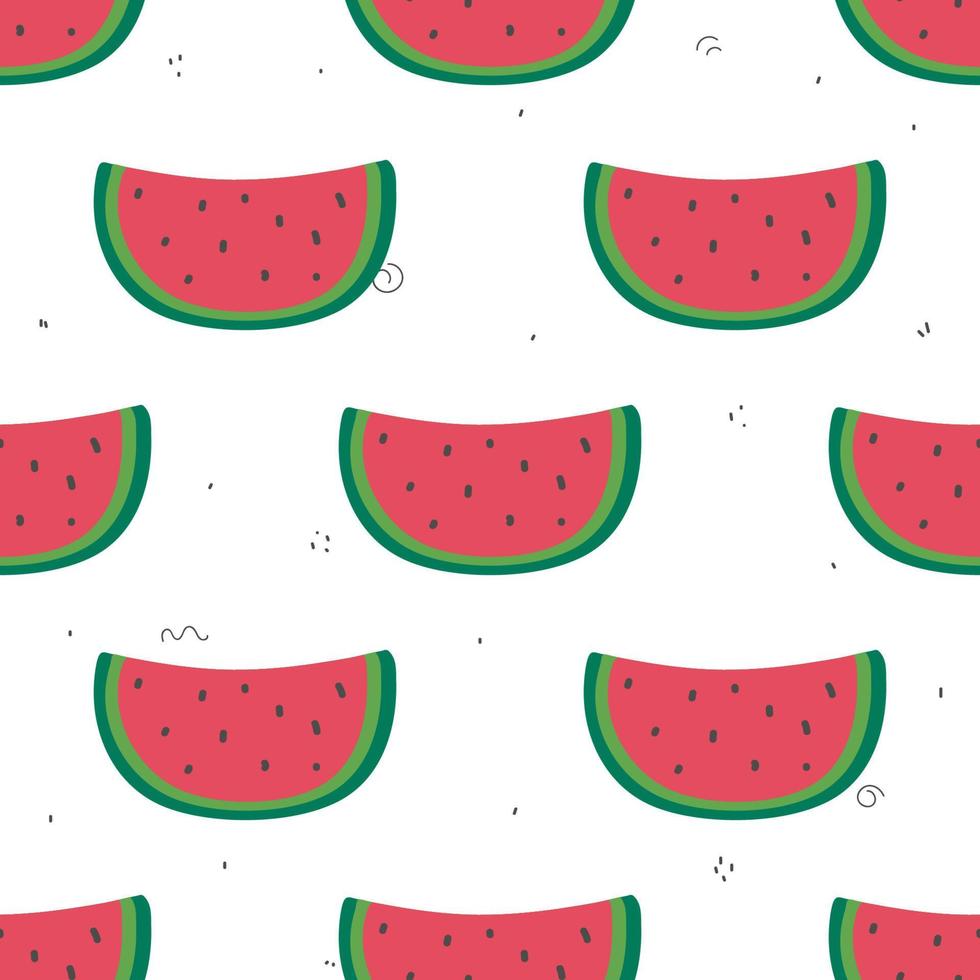 süßes süßes nahtloses muster des sommers mit wassermelonenscheiben. für Tapeten, Stoffe, Geschenkpapier oder Dekoration. Vektor schäbige handgezeichnete Illustration