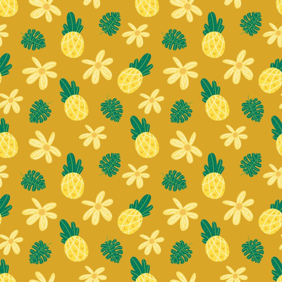 Ananas blüht nahtloses Vektormuster. sich wiederholende Ferien, Tropen, exotischer Hintergrund mit Sommerfrüchten. Verwendung für Geschenkverpackungen aus Stoff. Hawaii-T-Shirt vektor