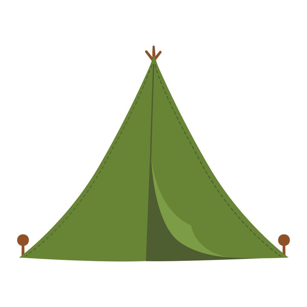Vektor grünes Campingzelt. Wald-Tipi-Symbol isoliert auf weißem Hintergrund. Natur Outdoor-Reiseausrüstung. flache überdachungsillustration lokalisiert auf weißem hintergrund.