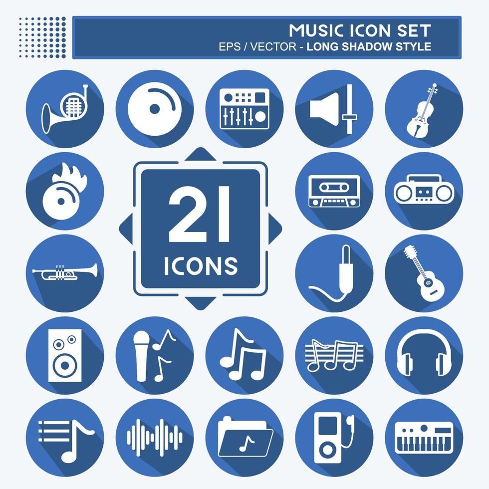 Musik-Icon-Set. geeignet für Bildungssymbol. langer Schattenstil. einfaches Design editierbar. Design-Vorlagenvektor. einfache symbolabbildung vektor