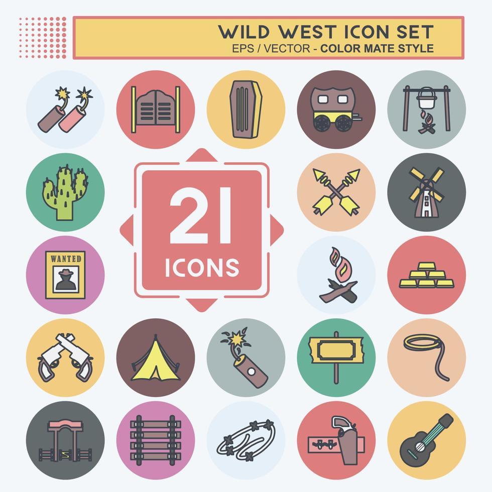 Wild-West-Icon-Set. geeignet für Bildungssymbol. Farbe Mate-Stil. einfaches Design editierbar. Design-Vorlagenvektor. einfache symbolabbildung vektor