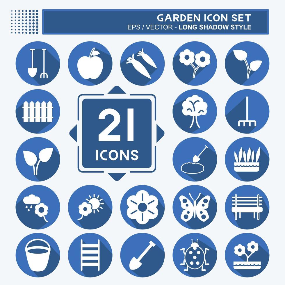 Icon-Set Garten. geeignet für Gartensymbol. langer Schattenstil. einfaches Design editierbar. Design-Vorlagenvektor. einfache symbolabbildung vektor