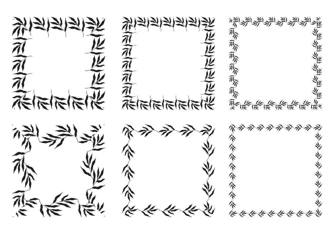 illustration av samling av diverse fyrkantiga svarta fyrkantiga ramar gjorda av växter på vit isolerad bakgrund vektor
