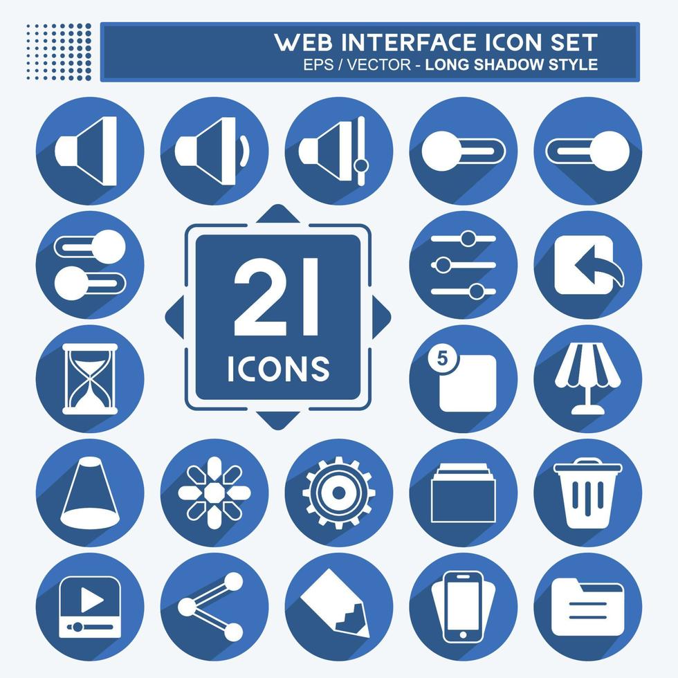 Web-Interface-Icon-Set. geeignet für Web-Interface-Symbol. langer Schattenstil. einfaches Design editierbar. Design-Vorlagenvektor. einfache symbolabbildung vektor