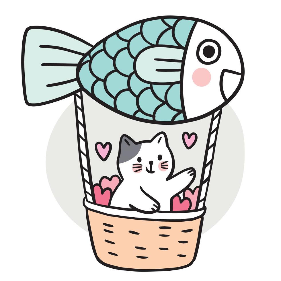 tecknad söt katt i fisk ballong vektor. vektor