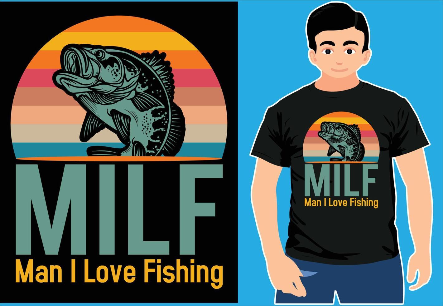 MILF-Mann, ich liebe Angeln. Typografie-T-Shirt-Design. Fischen-T-Shirt. vektor