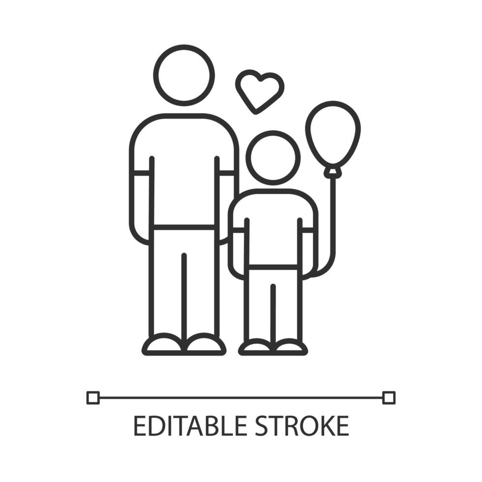 Waisenkinder helfen lineares Symbol. Adoption von Kindern. ehrenamtliches Hilfsprogramm für mutterlose Kinder. Pflegeeltern. dünne Liniendarstellung. Kontursymbol. Vektor isoliert Umrisszeichnung. editierbarer Strich