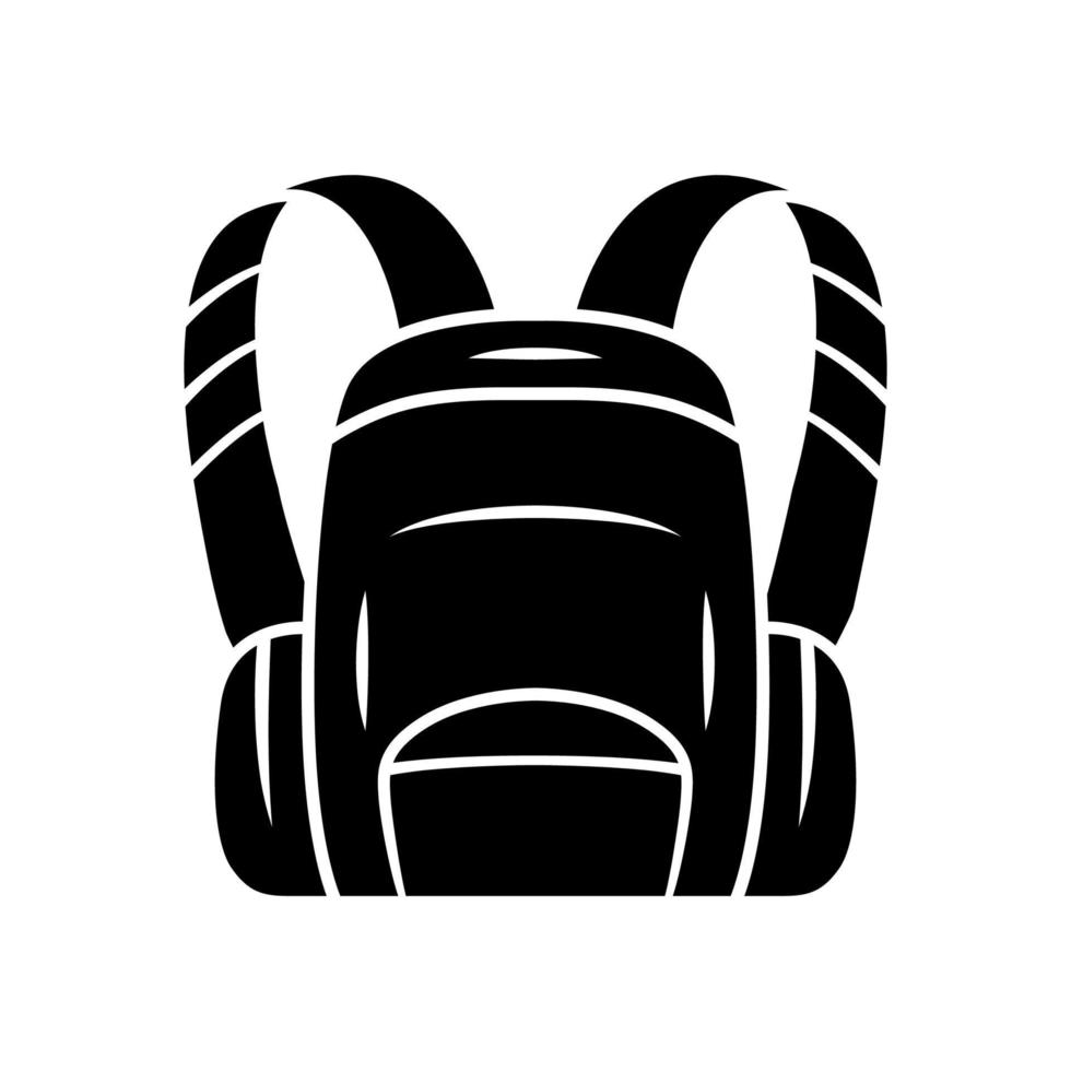 Rucksack, Wandertasche Glyphen-Symbol. Handgepäck, Gepäck. Reisen, Tourismusausrüstung, Artikel. Camping-Reisetasche, Schultasche. Silhouettensymbol. negativer Raum. vektor isolierte illustration