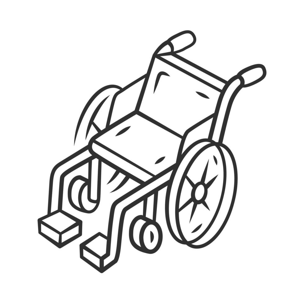 Lineares Symbol für manuellen Rollstuhl. Rollstuhl, Mobilitätshilfe für Behinderte, Behinderte mit besonderen Bedürfnissen. dünne Liniendarstellung. Kontursymbol. Vektor isoliert Umrisszeichnung. editierbarer Strich
