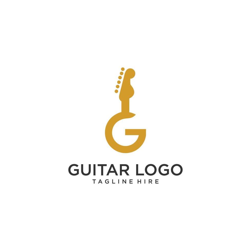 Printguitar-Logo-Design-Vektor-Lager-Illustration. Gitarren-Shop-Logo vektor