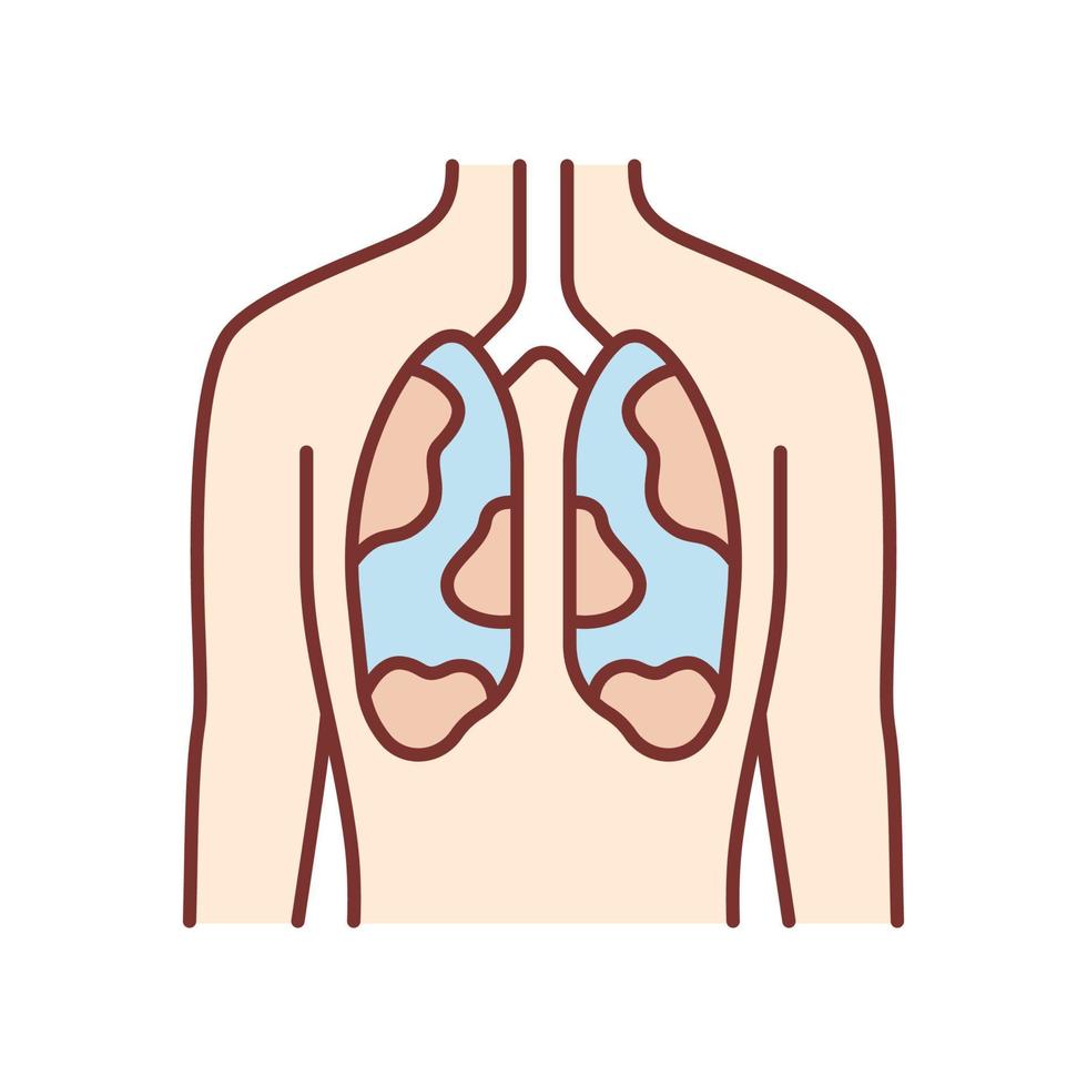 Farbsymbol für kranke Lungen. wundes menschliches Organ. Tuberkulose, Krebs. ungesundes Lungensystem. kranker innerer Körperteil. Gesundheit der Atemwege. isolierte vektorillustration vektor