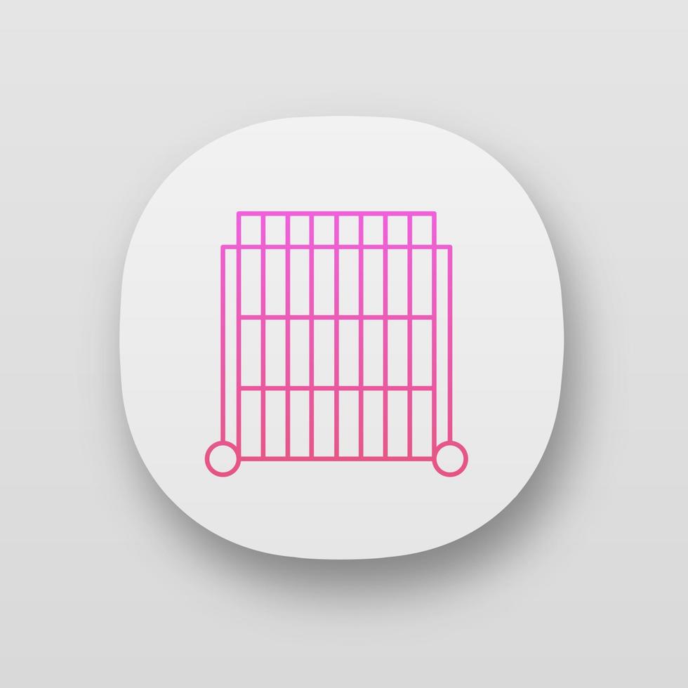 Cricket-Sichtbildschirm-App-Symbol. professionelle Sportausrüstung. rechteckiges Gitter auf Rädern. Schläger- und Ballmannschaftsspiel. ui ux-Benutzeroberfläche. Web- oder mobile Anwendungen. Vektor isolierte Illustrationen
