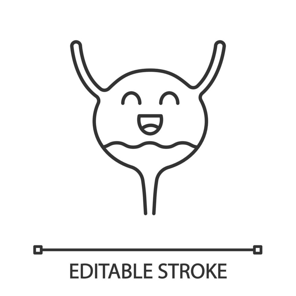 lächelndes lineares Symbol der Harnblase. gesunde Harnwege. dünne Liniendarstellung. Gesundheit des Harnsystems. Kontursymbol. Vektor isoliert Umrisszeichnung. editierbarer Strich