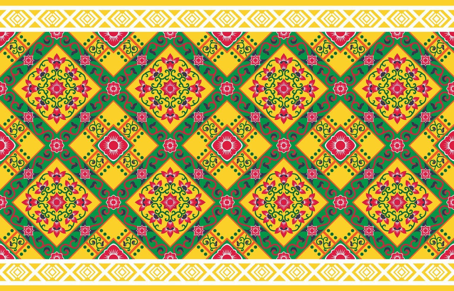 geometrisk orientalisk traditionell broderistil. ikat tribal sömlösa blommönster. etnisk aztekisk tyg matta mandala prydnad infödd boho chevron textil. gul bakgrund vektor