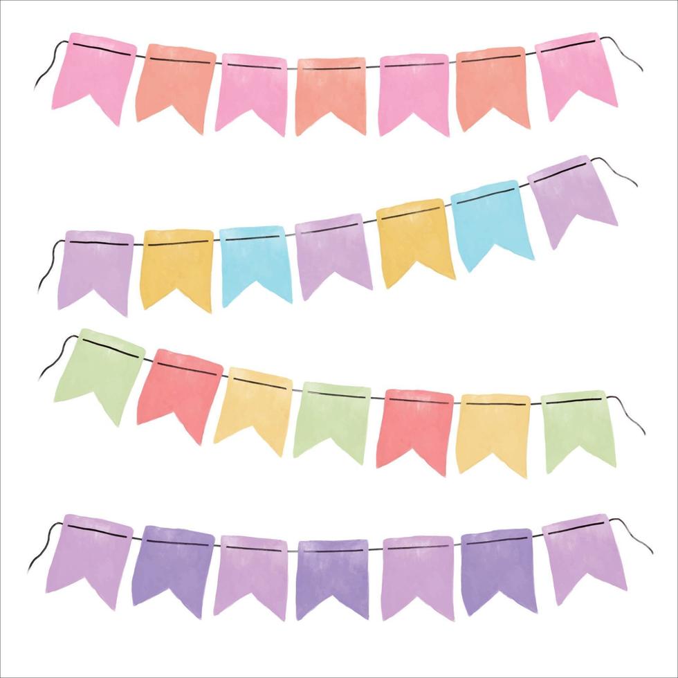 akvarell färgglada bunting flaggor clipart samling för dekoration vektor